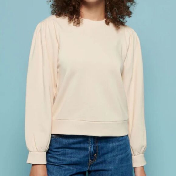 Nation LTD Taylor Exaggerated Cuff Crewneck Sweatshirt in Parchment Size XS - Picture 1 of 9